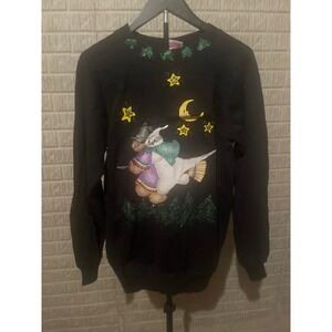 Hanes Activewear Black Halloween Witch Ghost Moon‎ Sweatshirt Large